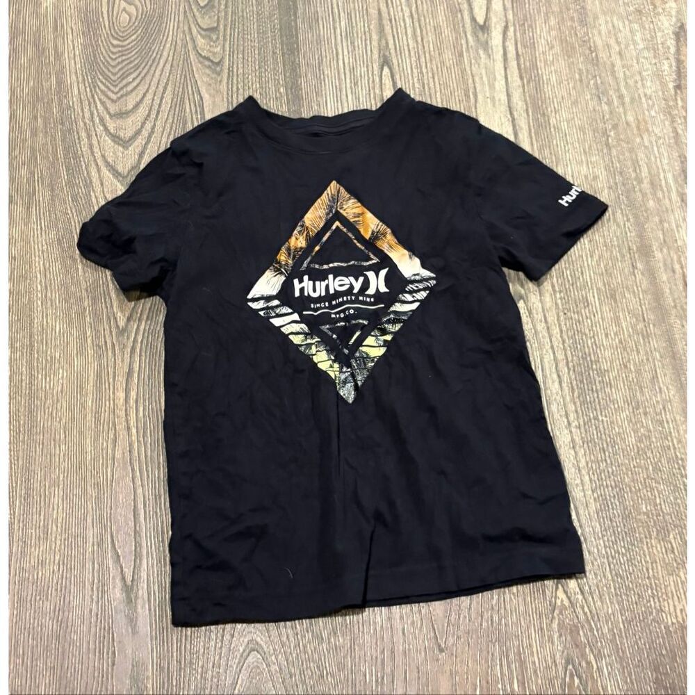Hurley Kids Boys Logo Graphic Print T-Shirt Short Sleeve Crewneck Black Size S